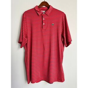 KJUS Men's Red Black Teal Stripe Polo Golf Shirt Comfort Size XL